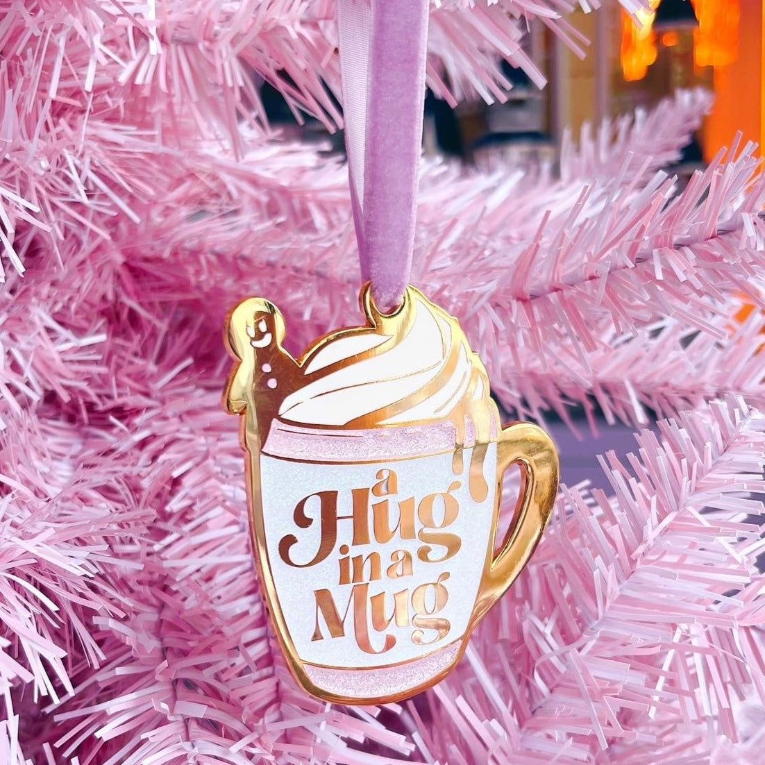 Hug in a Mug Decoration with Lilac Ribbon