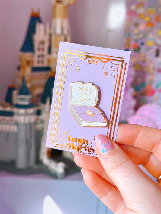 'Packed with Love' Gold Enamel Pin