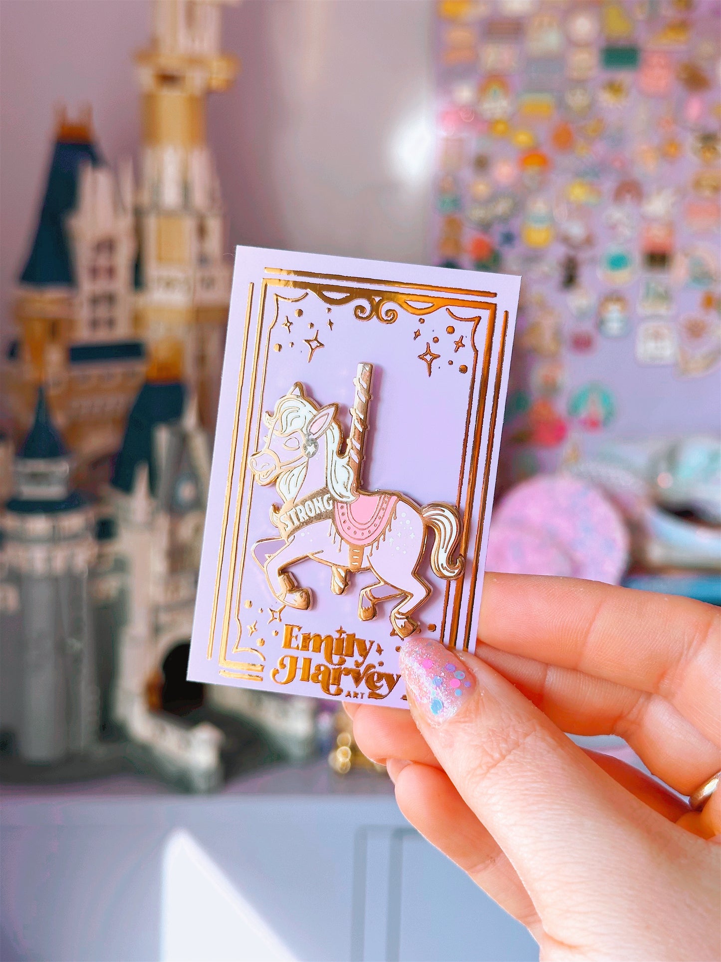 Strong Carousel Horse Gold Enamel Pin