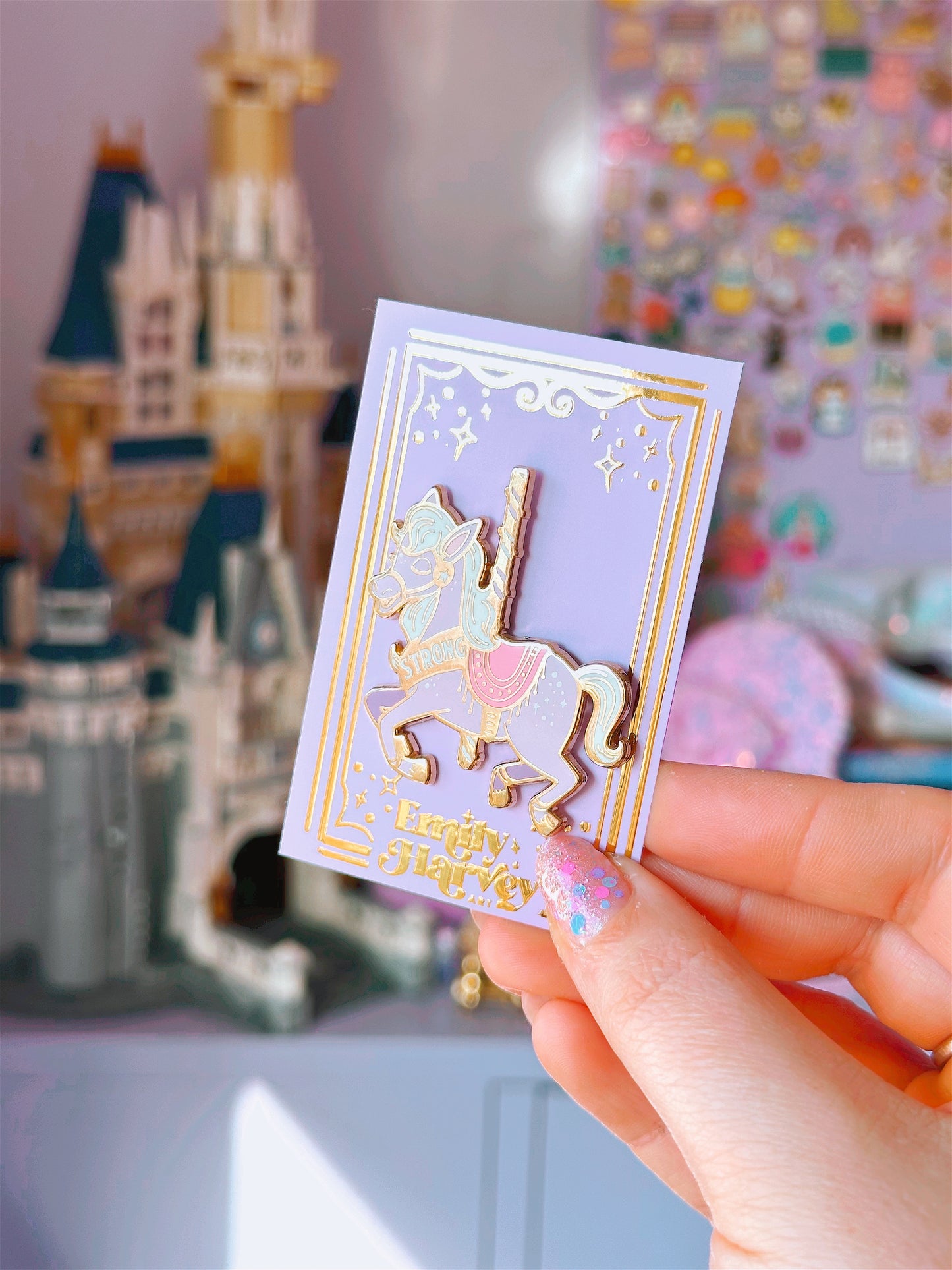 Strong Carousel Horse Gold Enamel Pin