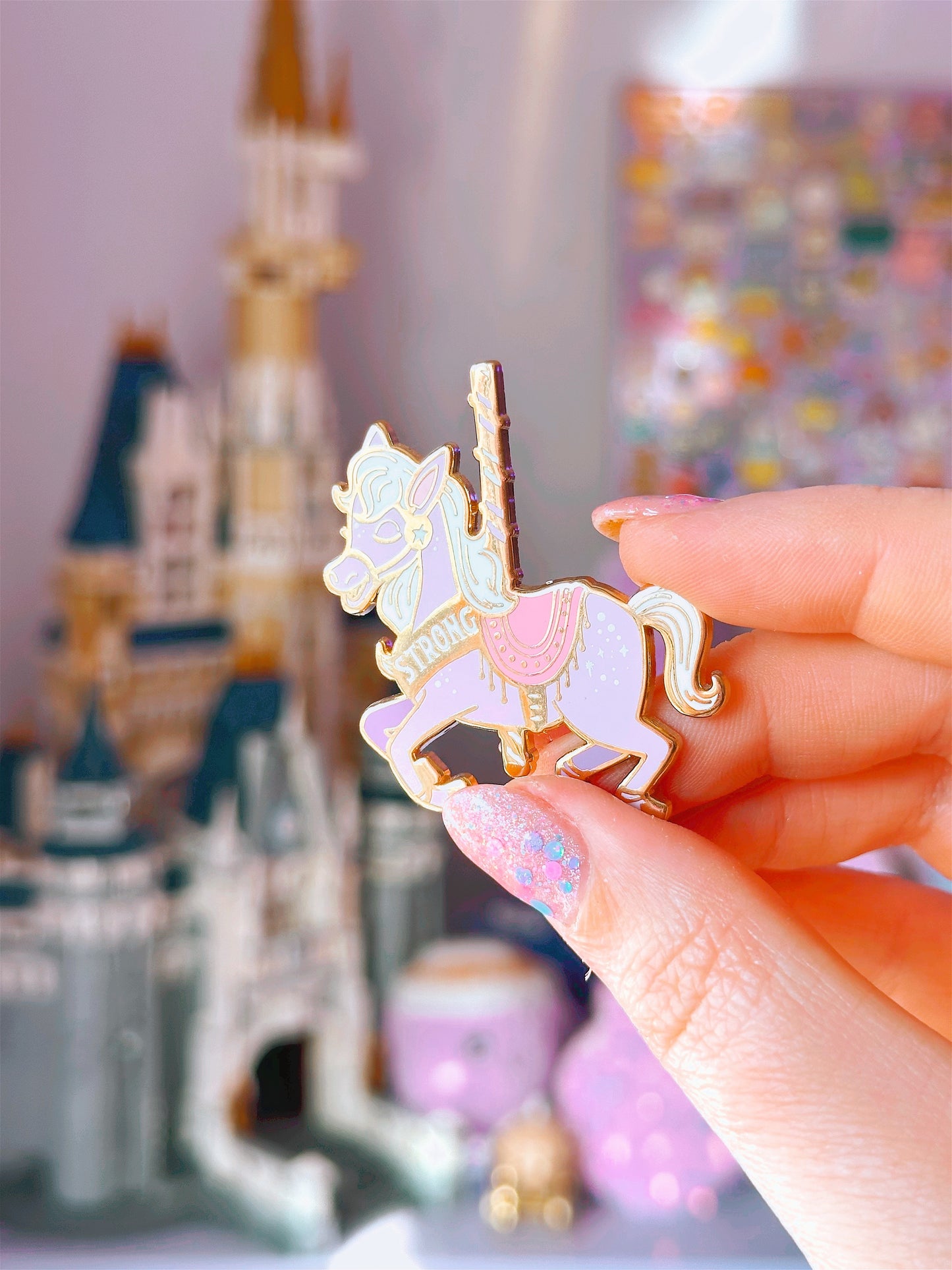 Strong Carousel Horse Gold Enamel Pin