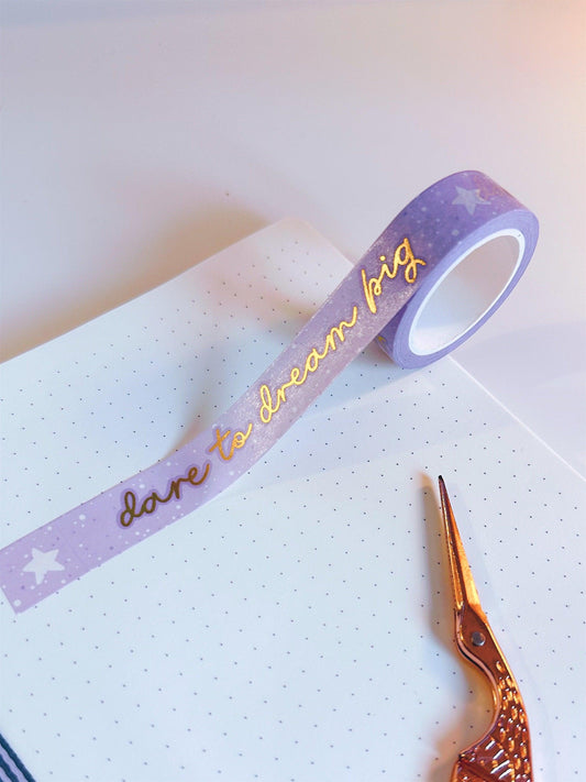 Dare to Dream Big Lilac Gold Foiled Washi Tape - Emily Harvey Art