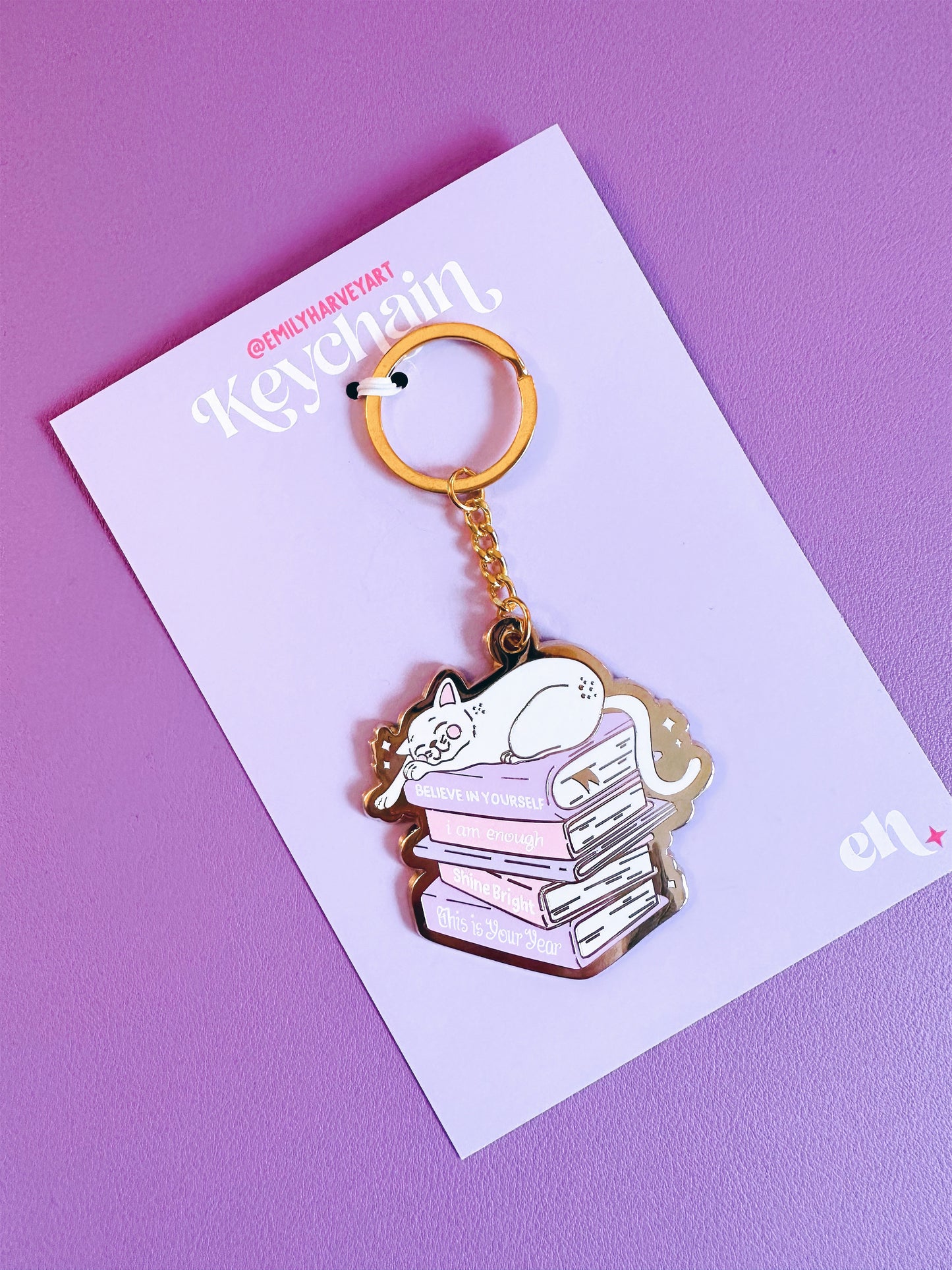 Cosy Cat & Books Enamel Keychain