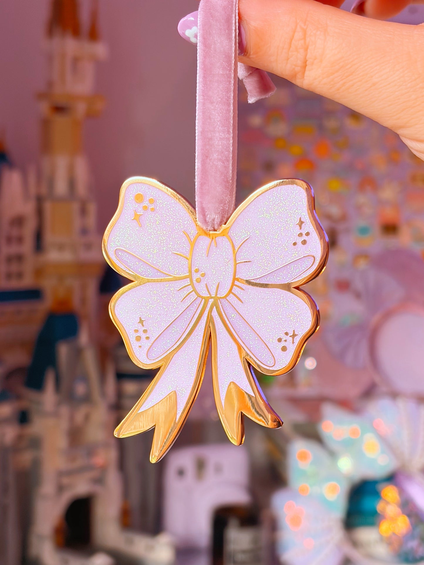 Glitter Bow Decoration with Lilac Ribbon