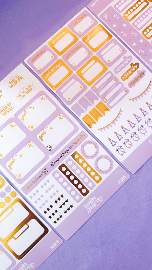 Foiled Planner Sticker Bundle - 5 x Vinyl Sheet Set