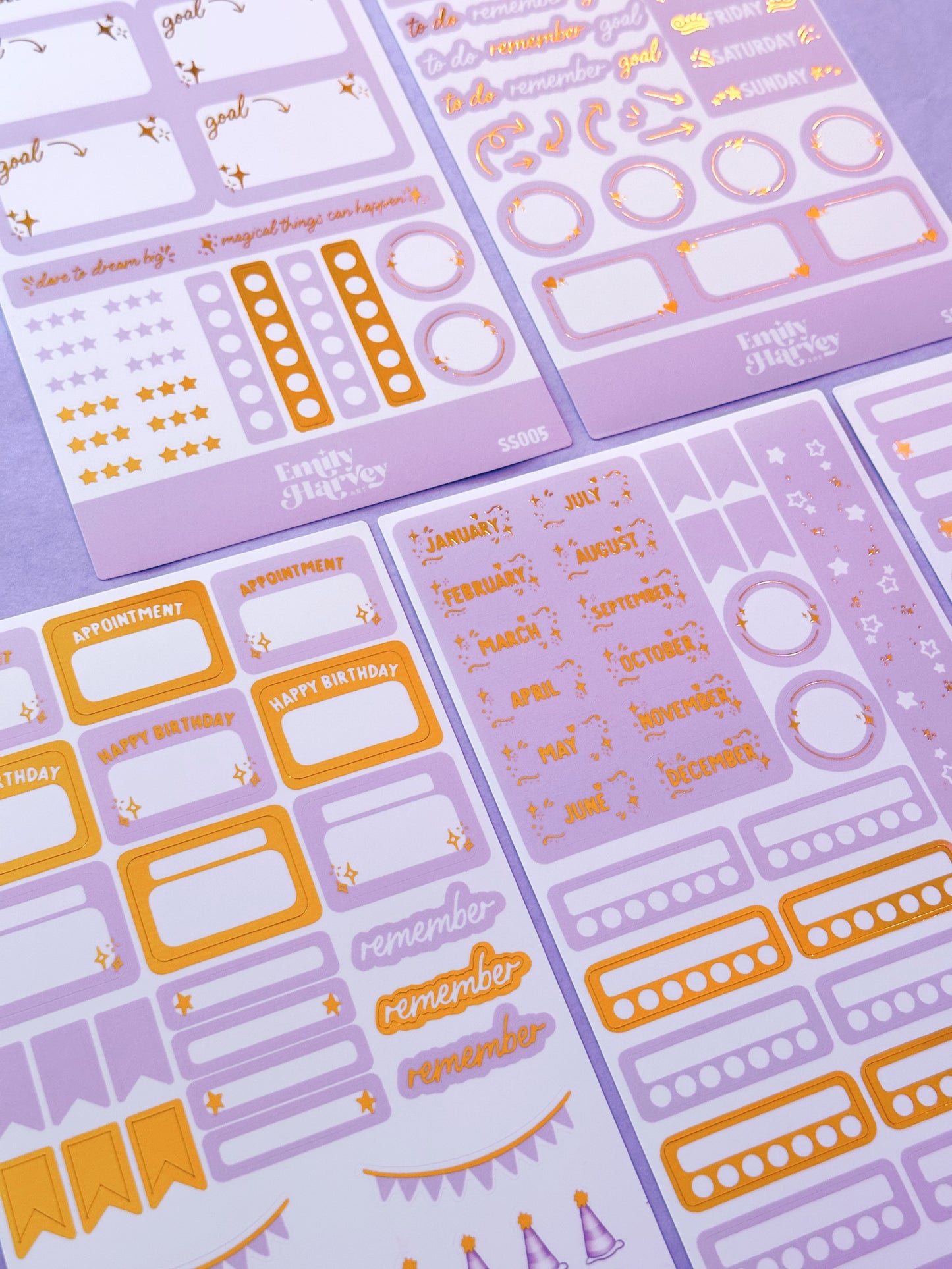 Foiled Planner Sticker Bundle - 5 x Vinyl Sheet Set