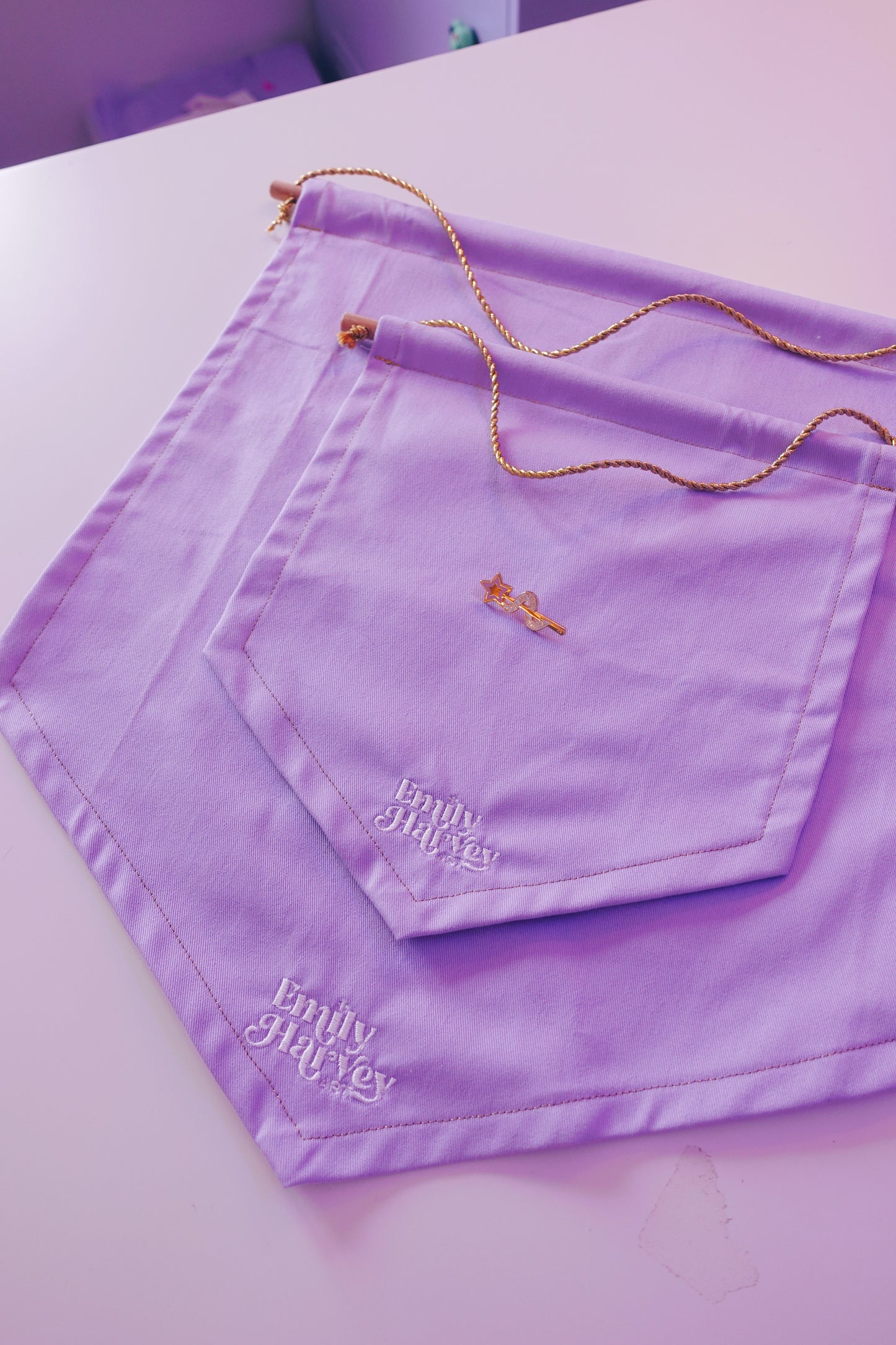 Lilac and Gold Embroidered Enamel Pin Banner