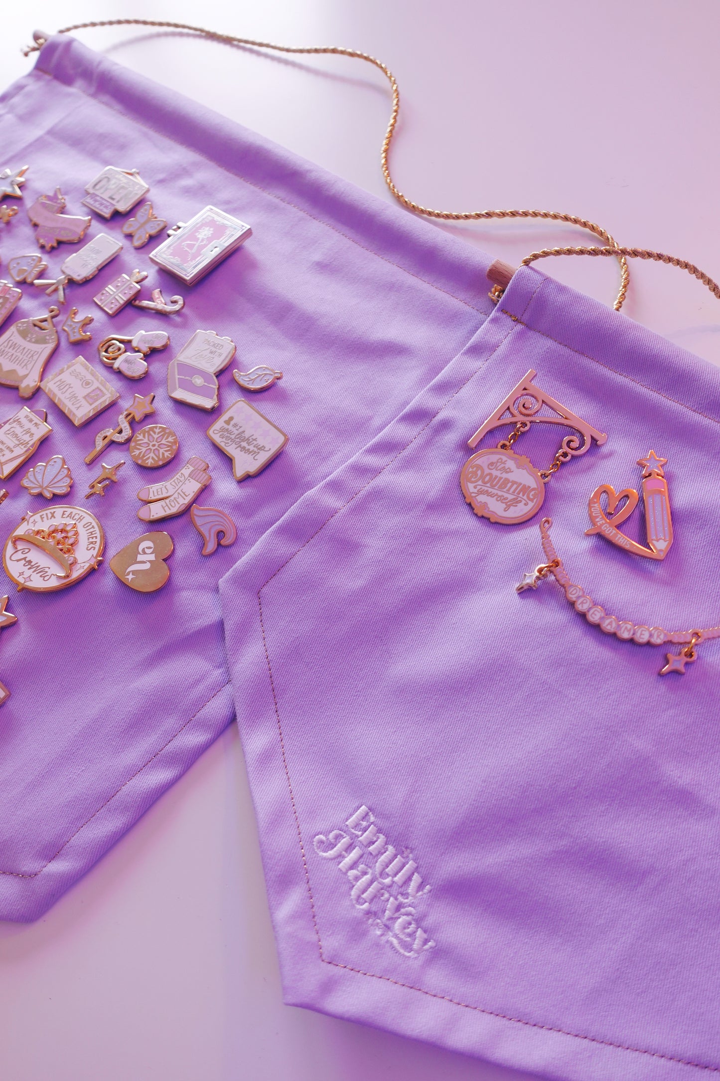 Lilac and Gold Embroidered Enamel Pin Banner