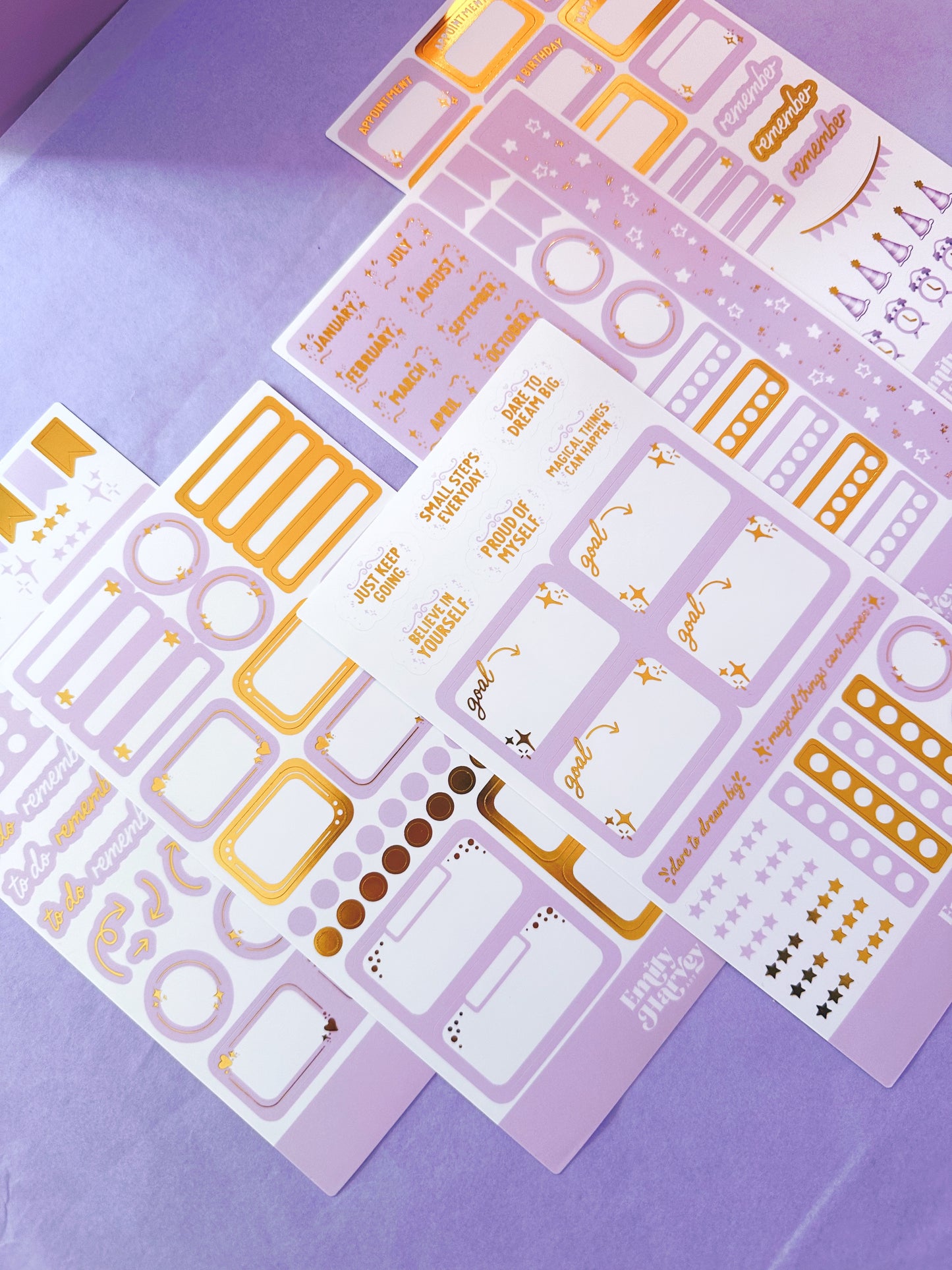 Foiled Planner Sticker Bundle - 5 x Vinyl Sheet Set