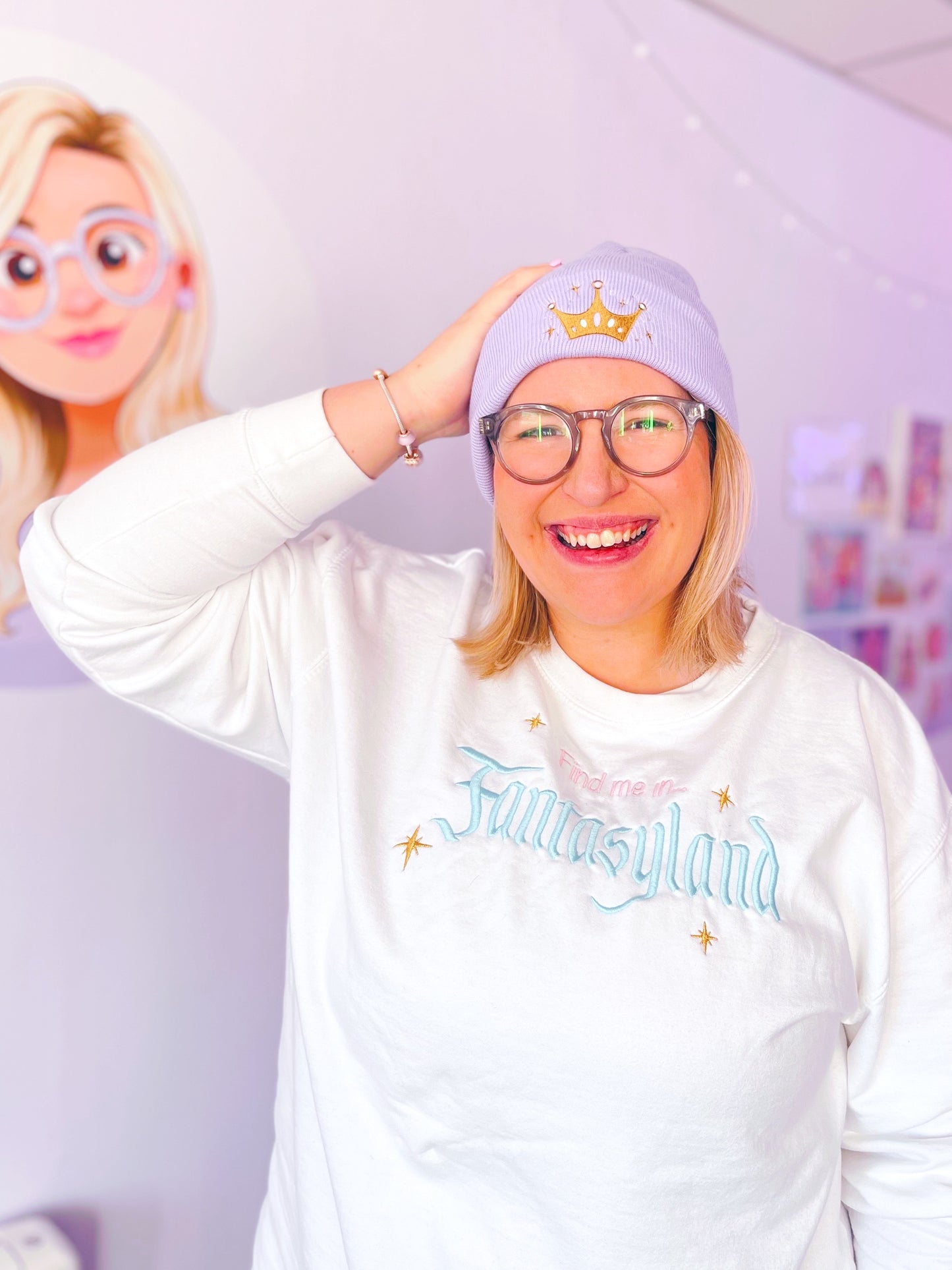 Lilac and Gold Crown Beanie Hat