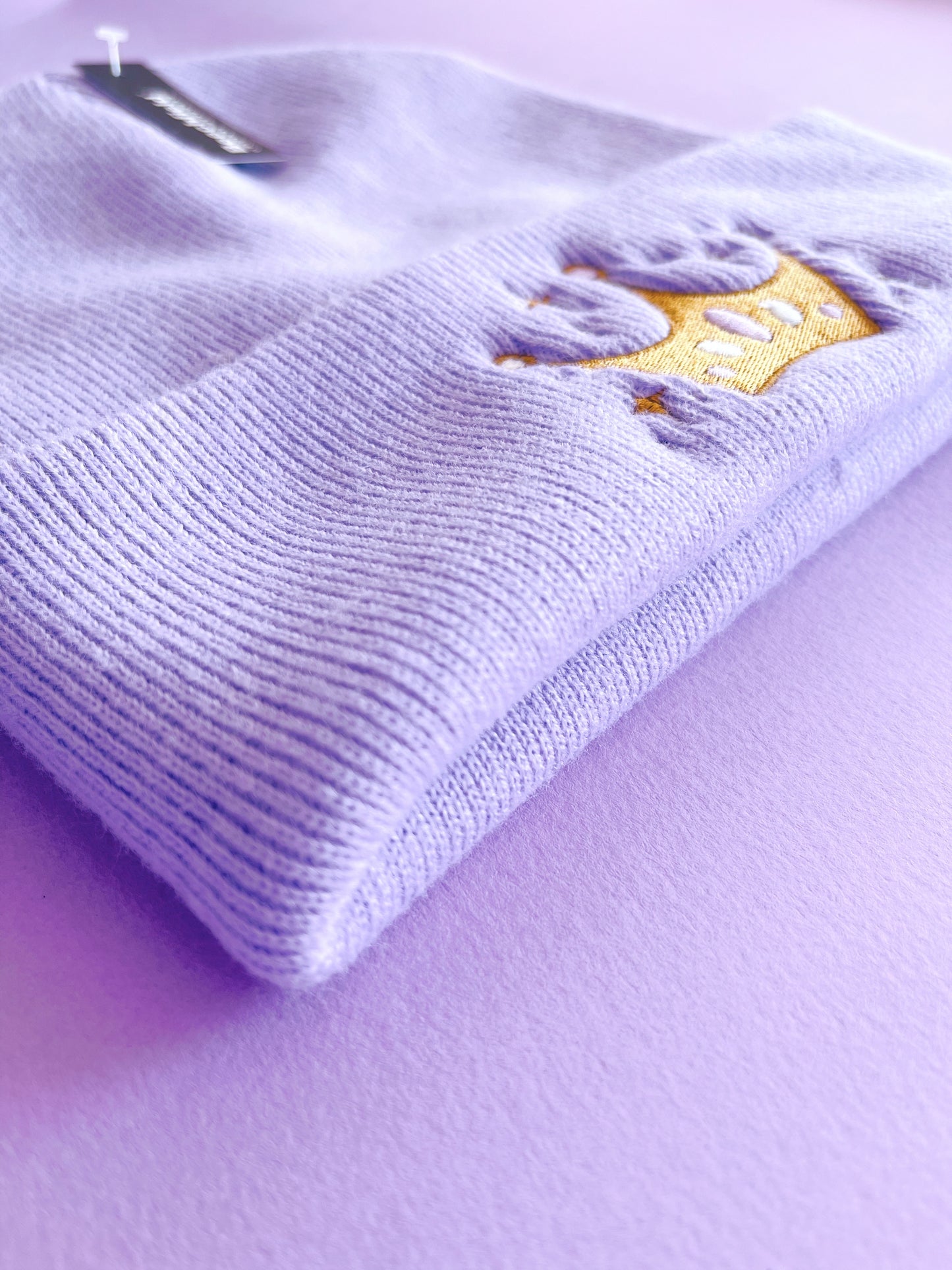 Lilac and Gold Crown Beanie Hat