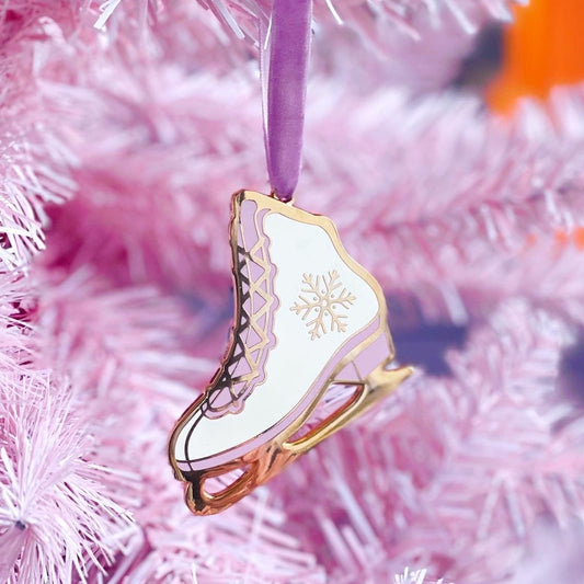 Ice Skate Decoration with Lilac Ribbon