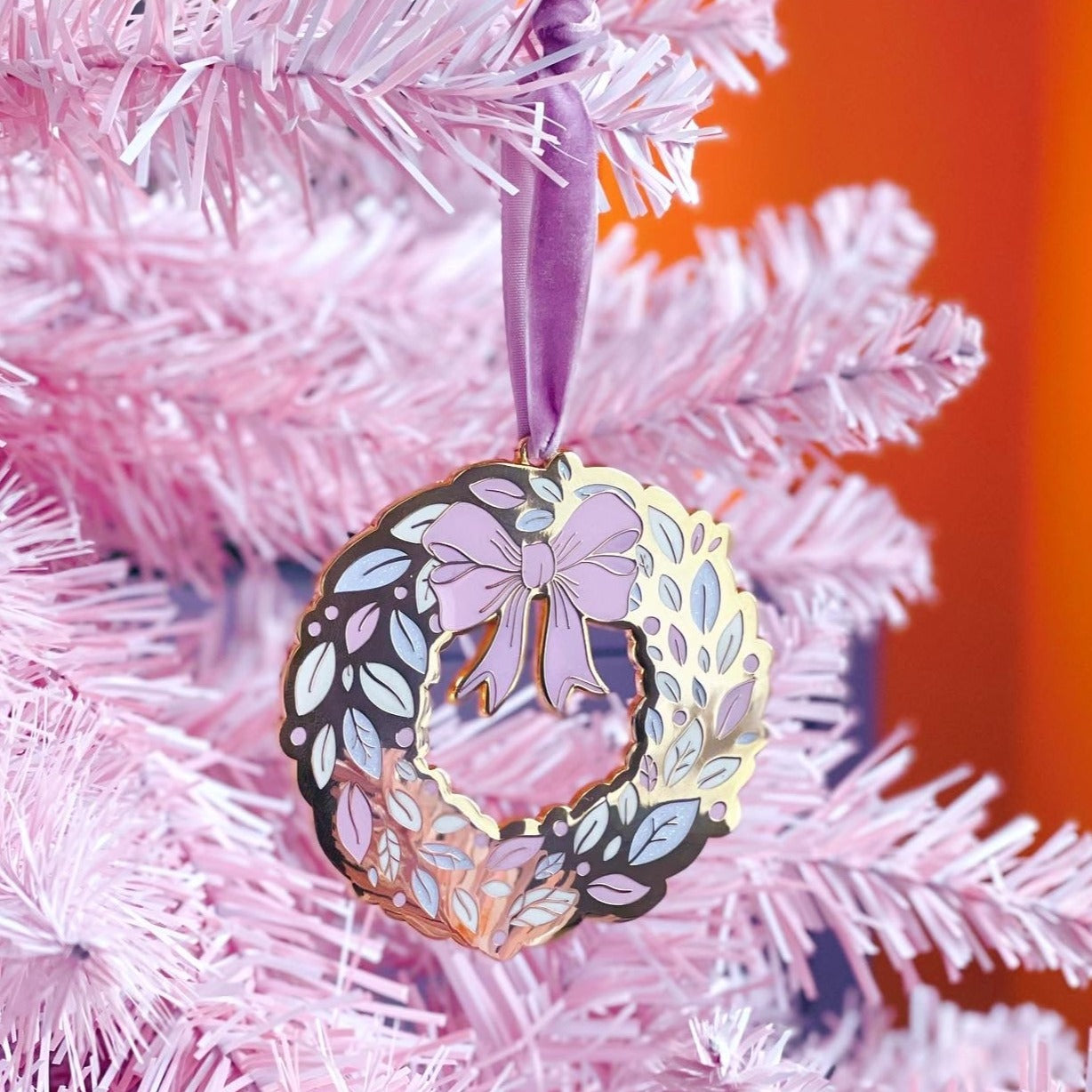 Christmas Wreath Decoration with Lilac Ribbon