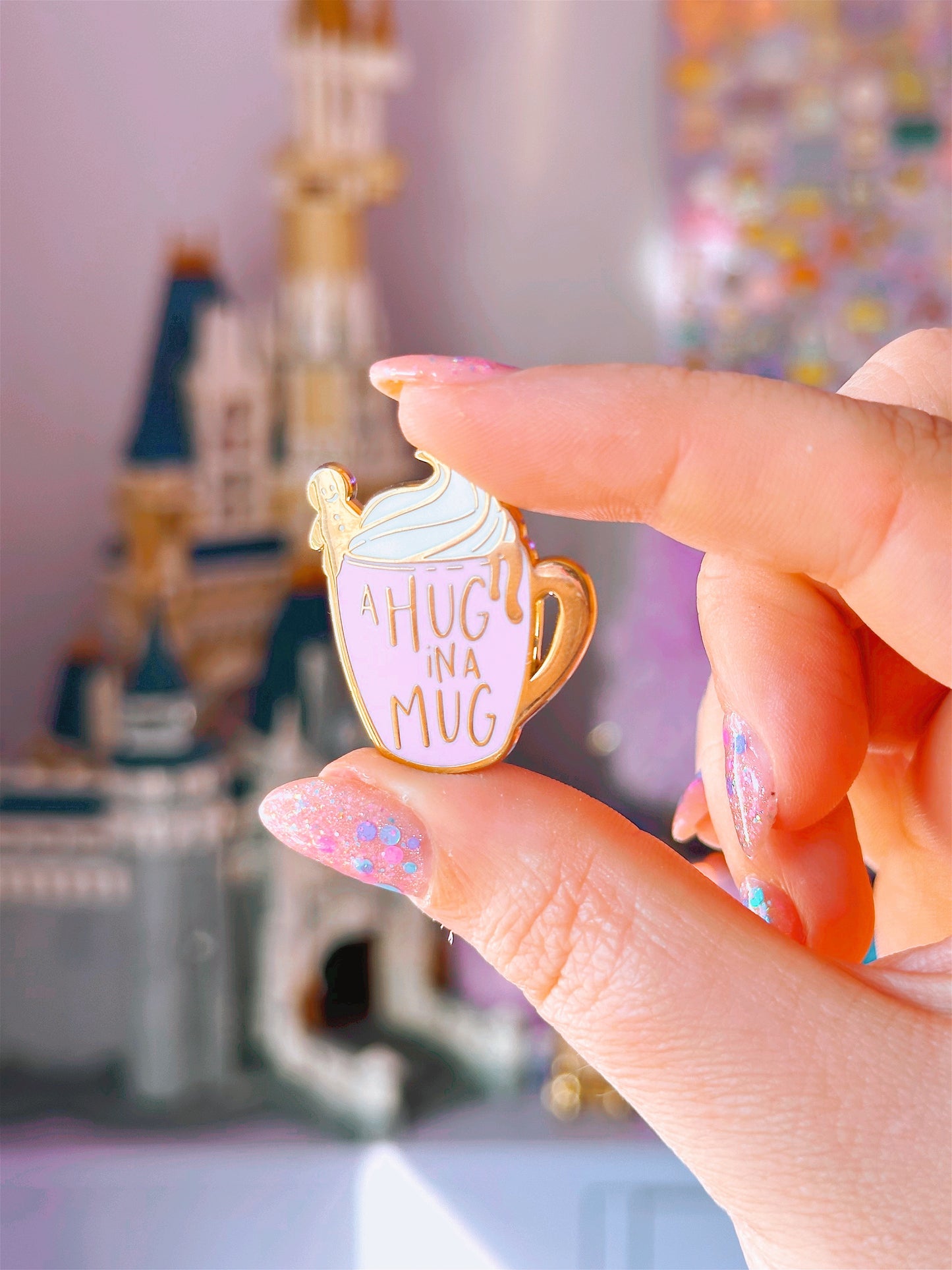 Hug in a Mug Gold Enamel Pin