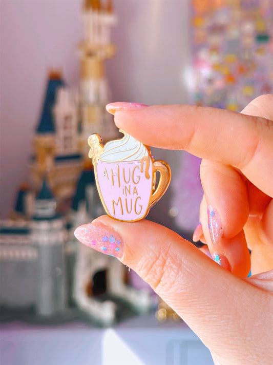 Hug in a Mug Gold Enamel Pin