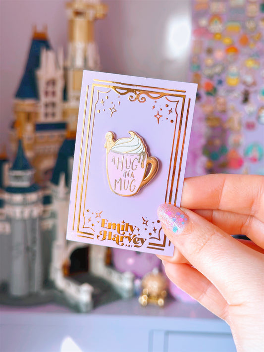 Hug in a Mug Gold Enamel Pin