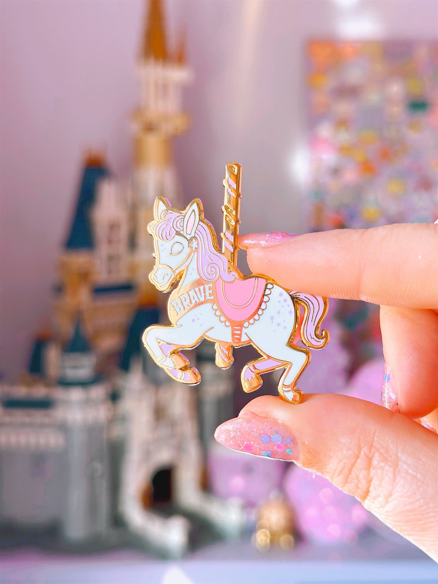 Brave Carousel Horse Gold Enamel Pin