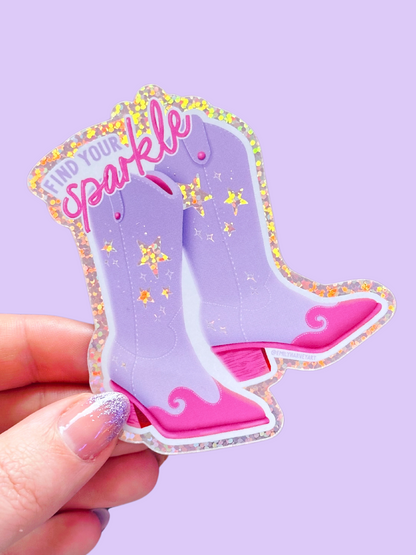 Lilac Glitter Cowboy Boots Vinyl Sticker