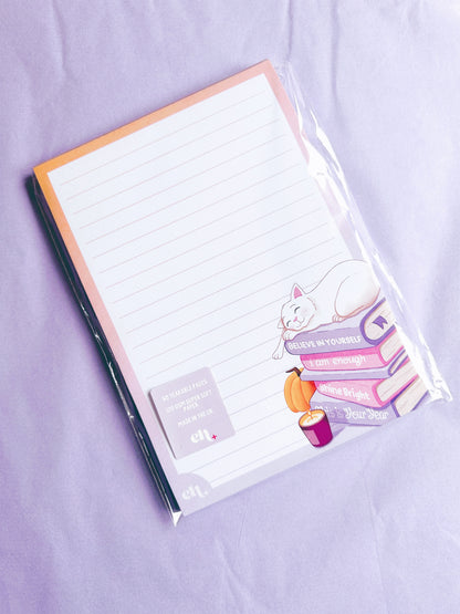 Cosy Cat & Books A5 Lined Notepad