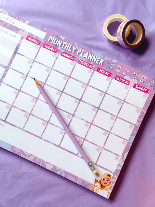 Monthly Planner A4 Lilac Notepad - Emily Harvey Art