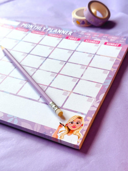 Monthly Planner A4 Lilac Notepad - Emily Harvey Art