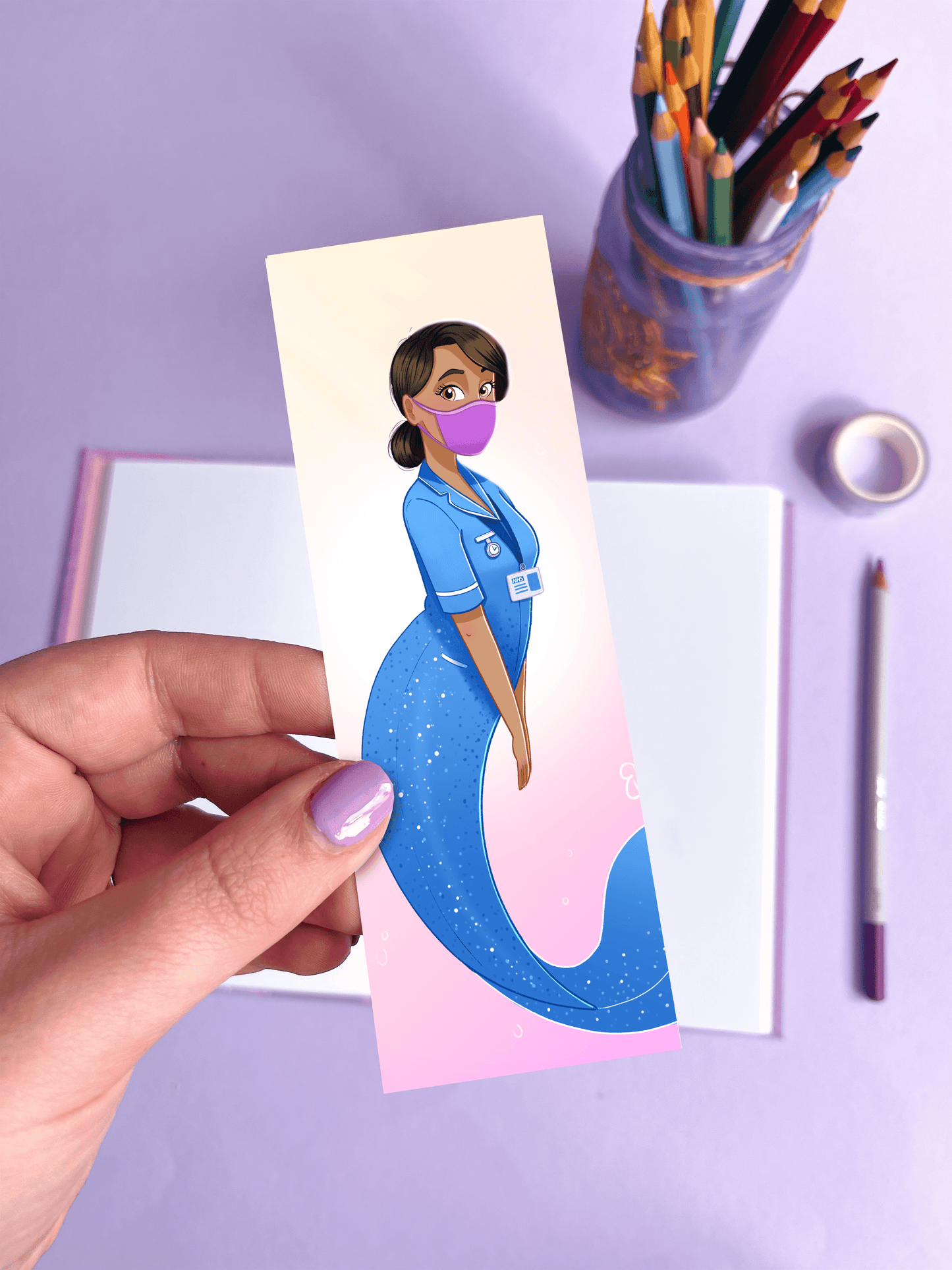 NHS Warrior Nurse Mermaid Illustrated Bookmark - Emily Harvey Art
