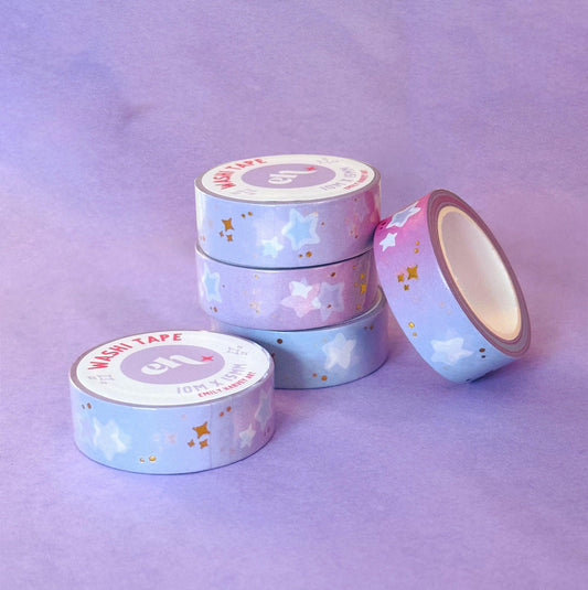 Pink Blue Gradient with Gold Stars Washi Tape - Emily Harvey Art