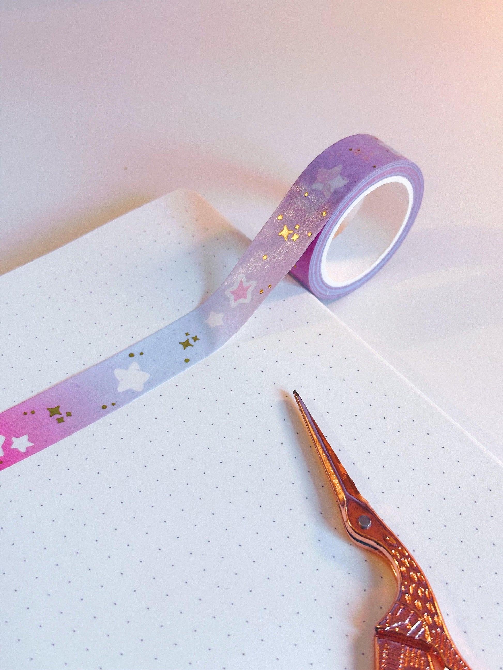 Pink Blue Gradient with Gold Stars Washi Tape - Emily Harvey Art