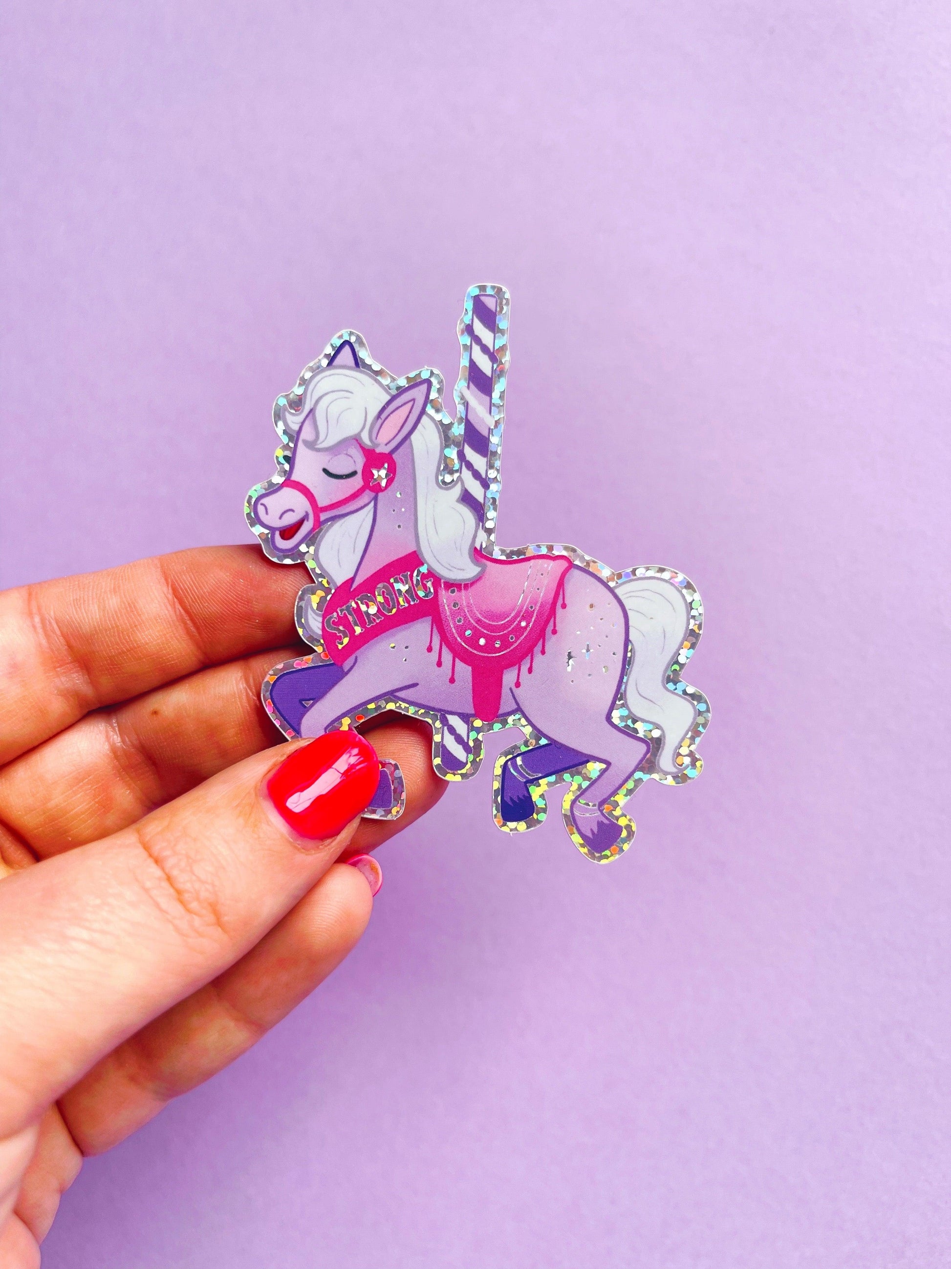 Strong Carousel Horse Glitter Vinyl Sticker - Emily Harvey Art