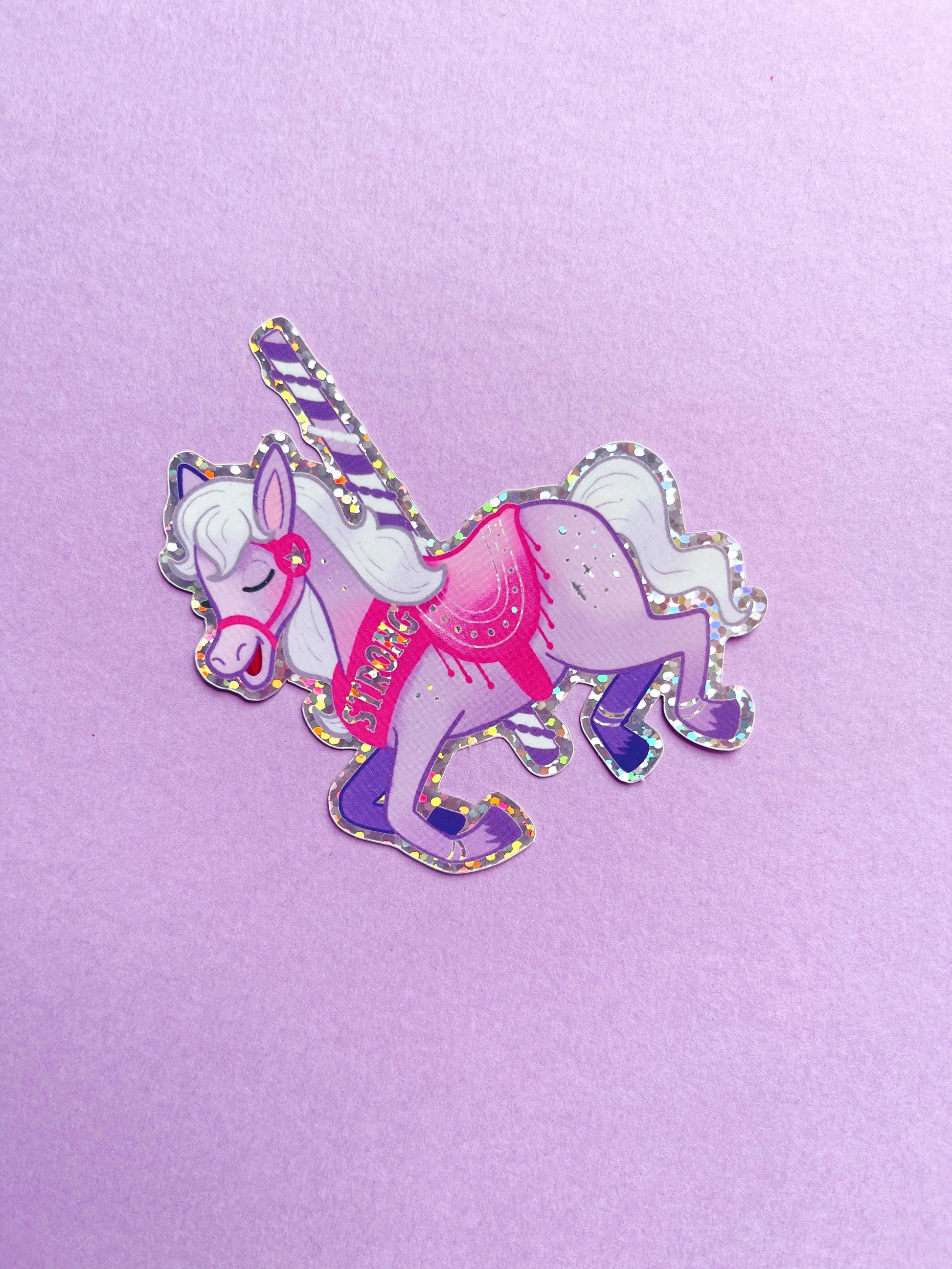 Strong Carousel Horse Glitter Vinyl Sticker - Emily Harvey Art