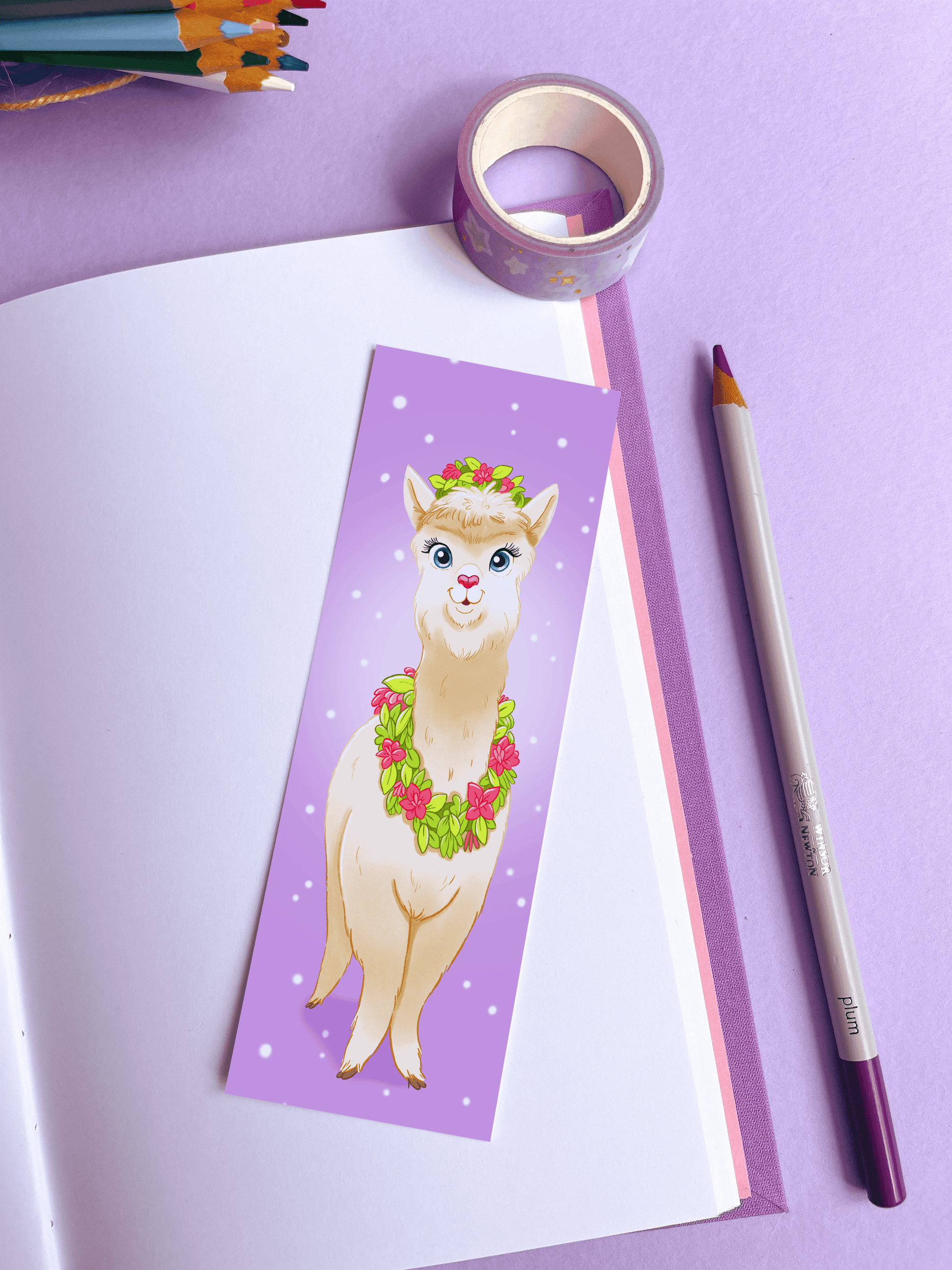 Trixie the Alpaca Illustrated Bookmark - Emily Harvey Art