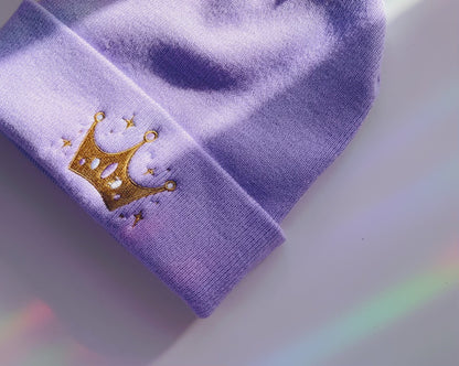 Lilac and Gold Crown Beanie Hat