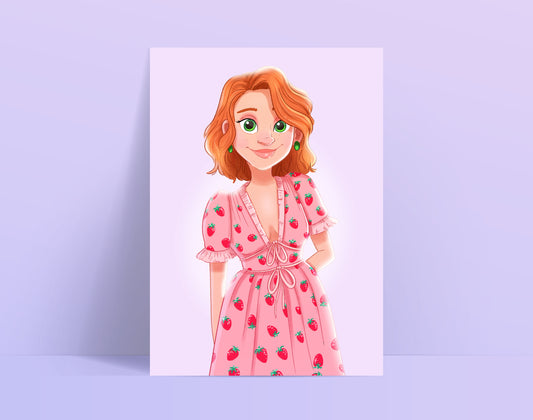 Strawberry Dress Girl A5 Art Print