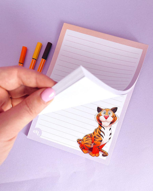 Cute Tiger Lined Notepad - Emily Harvey Art