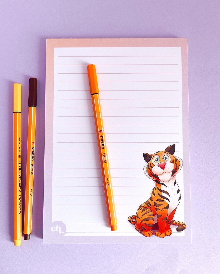 Cute Tiger Lined Notepad - Emily Harvey Art