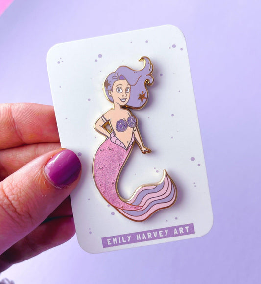 Glitter Mermaid Gold Enamel Pin - Emily Harvey Art