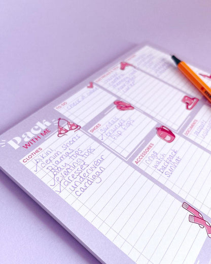 Pack With Me - Travel Packing Notepad - Emily Harvey Art