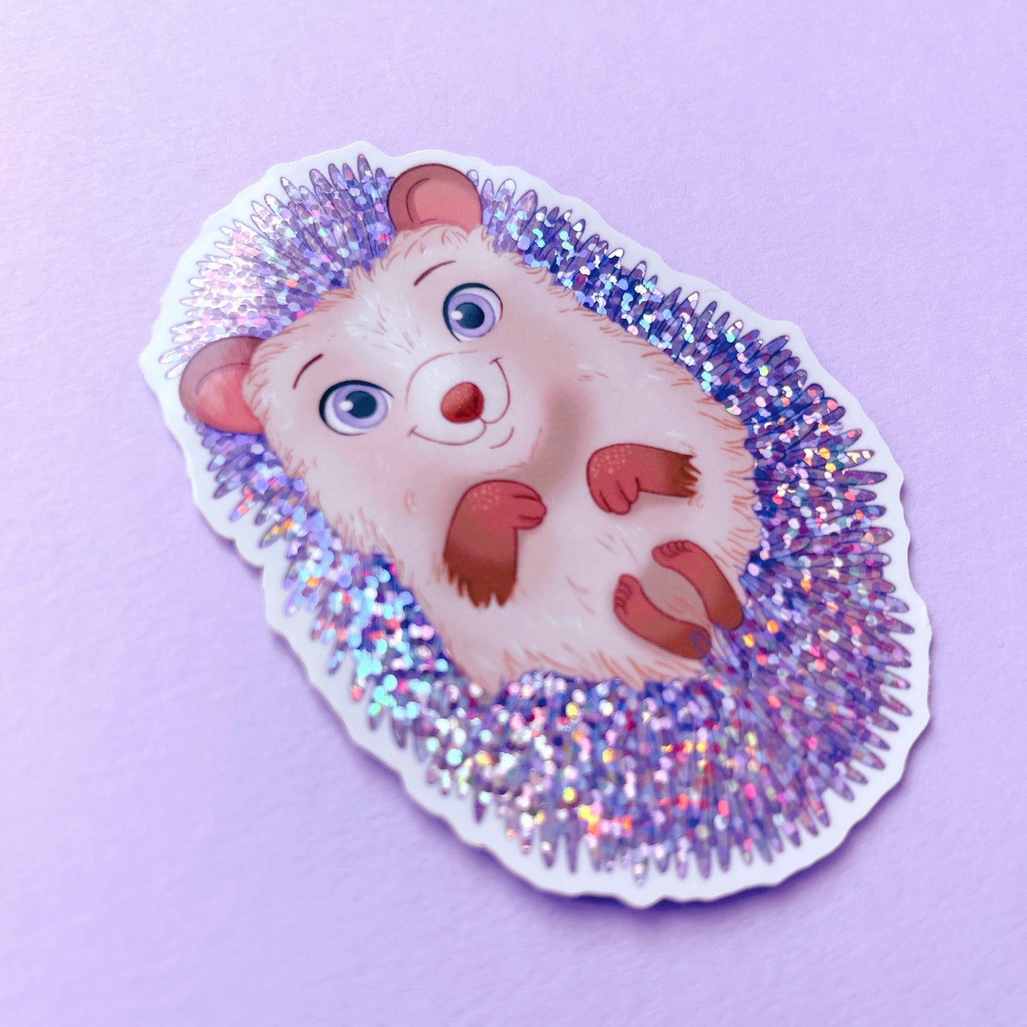 Lilac Glitter Hedgehog Vinyl Sticker